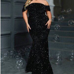 Shein plus size mermaid sequin off the shoulder evening gown